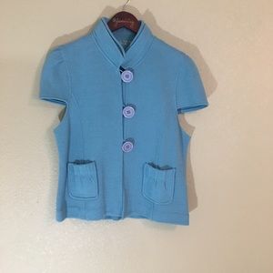 Blue vintage short sleeved cardigan big button L